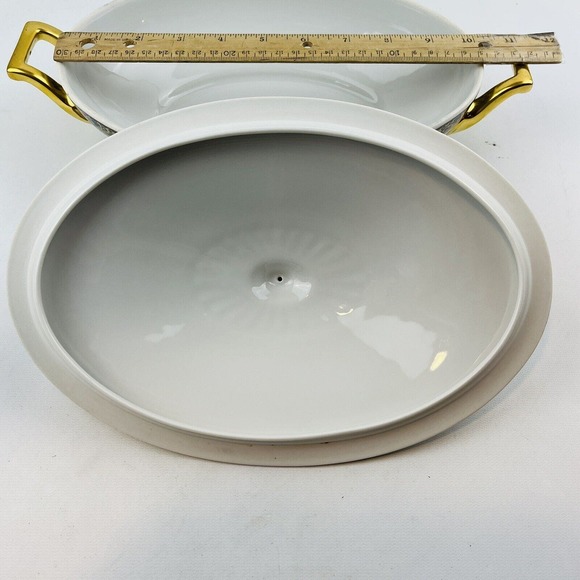 Thomas Bavaria Harvest Oval Covered Vegetable Dish Fruit Blue Scrolls Gold Rim - Picture 8 of 12